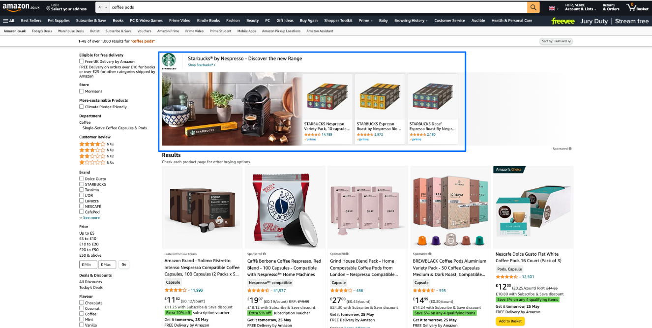 Amazon Product Search page showing Sponsored Products