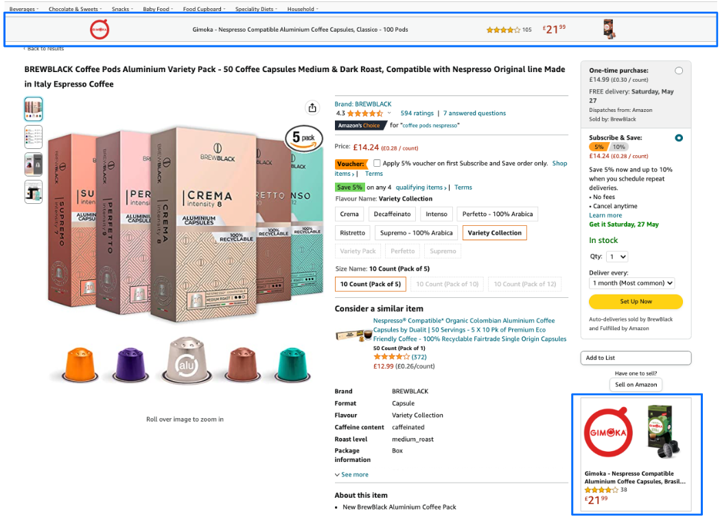 Amazon Product Search page showing Sponsored Products