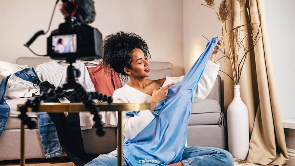 Clothing influencer making a video