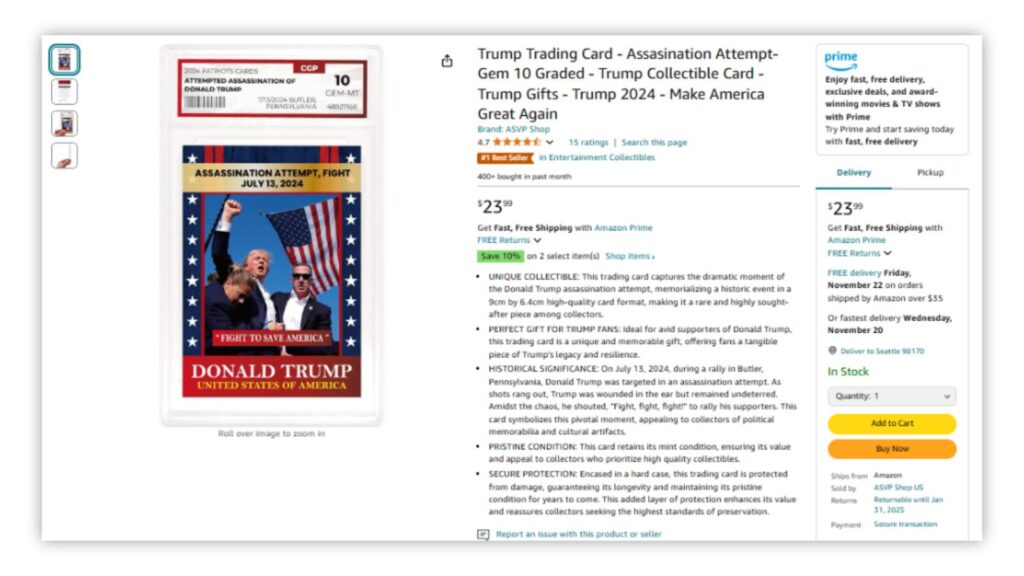 Best selling products on amazon - trump trading card