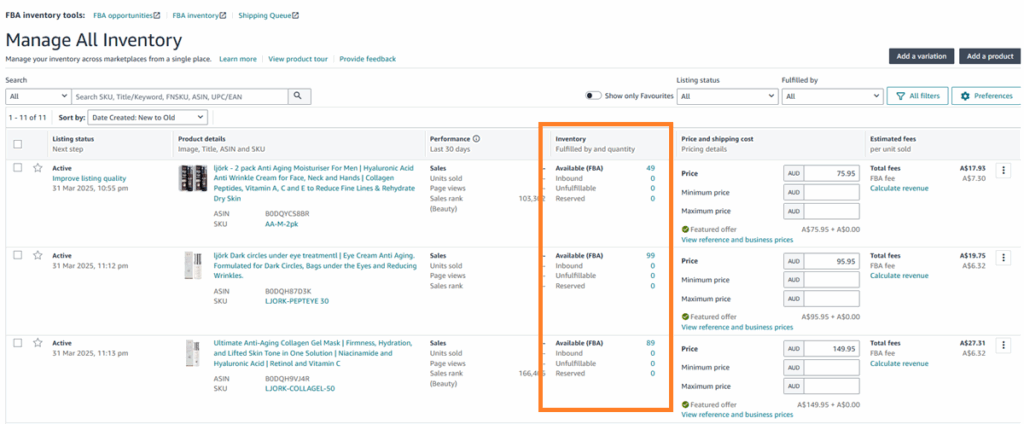 Manage Amazon Inventory Dashboard