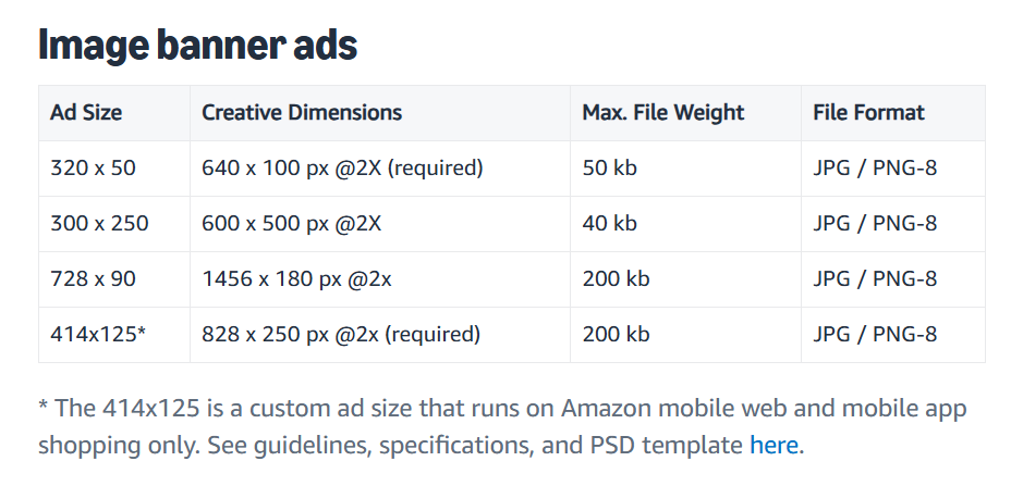 Static Ads Size - Amazon Mobile App (Image Banner Ads)